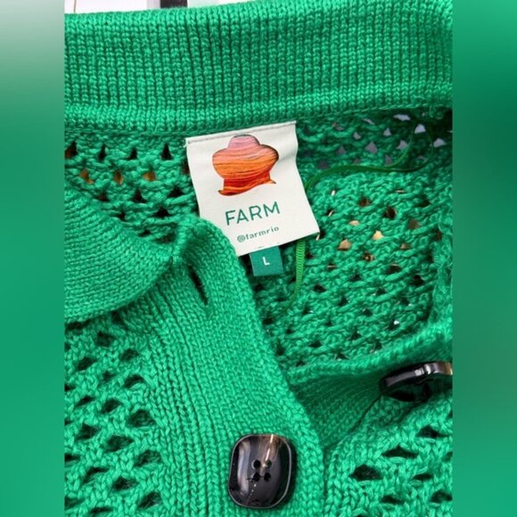 🆕 FARM Rio 🧿 NWOT Kelly Green Crochet Collared Polo, Sz L - Picture 12 of 14